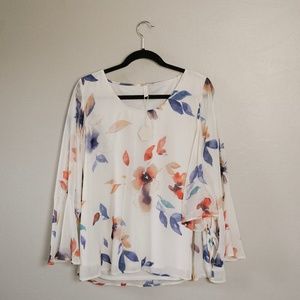 Ivory Floral Chiffon Sleeve Tie Maternity Blouse